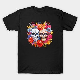 Day of the Dead Dia de Los Muertos Sugar Skull Couple T-Shirt